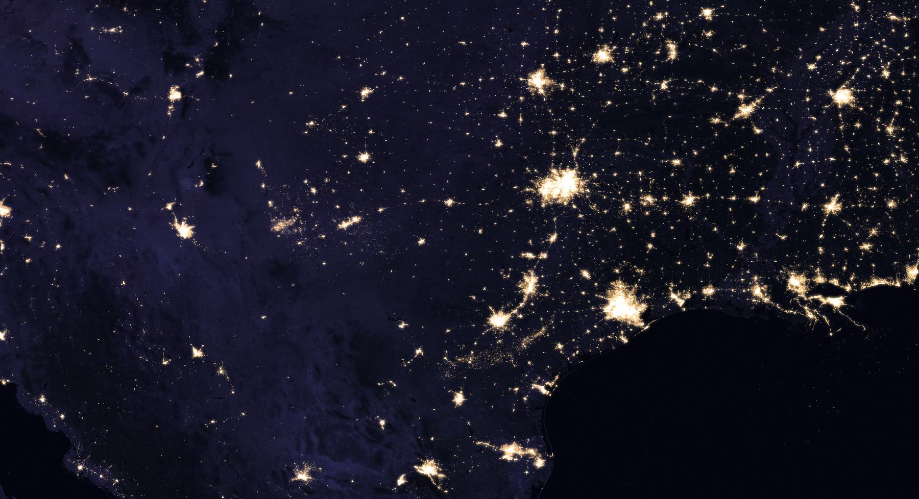 Texas at night from orbit: NASA Black Marble, VIIRS 2016 composite