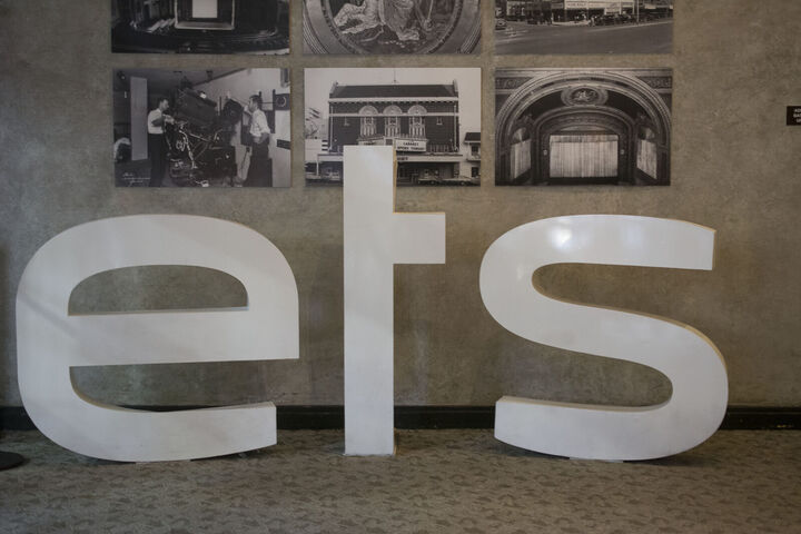 Ets letters against the Paramount's historic photo wall, no people (ETS 2016)